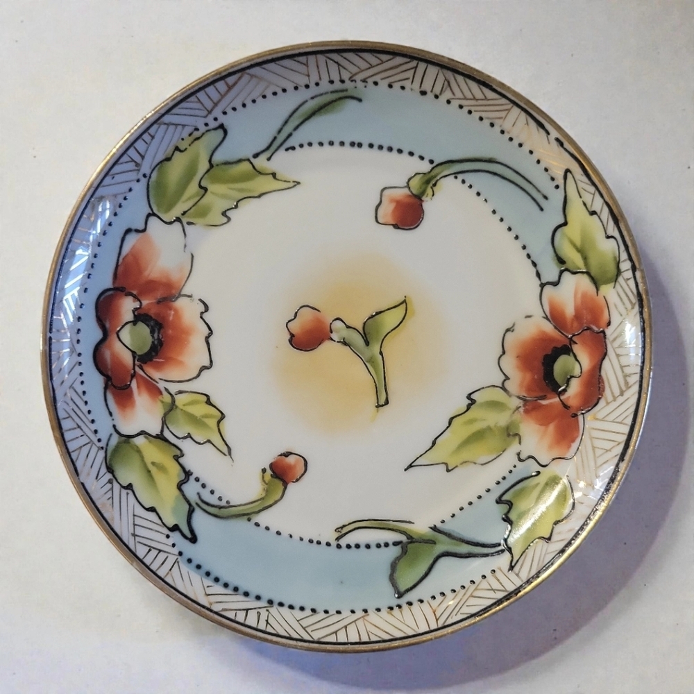 Vtg 1891-1921 Nippon Bread & Butter Plate Raised Gold Gilded Poppies